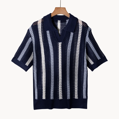 Dresden Crochet Stripe Polo - Blue