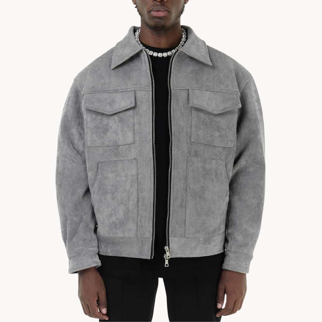 Fear of god on sale suede trucker jacket