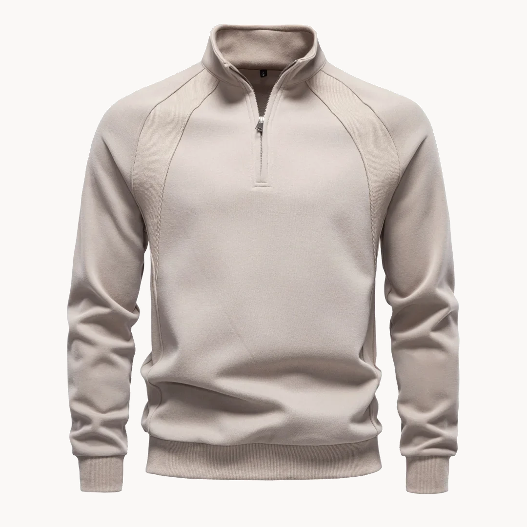 AIOPESON Sweatshirts en coton mélangé demi-zip Col montant Poignets côtelés Manches raglan Décontracté Sport Hommes Pull chaud Automne Hiver