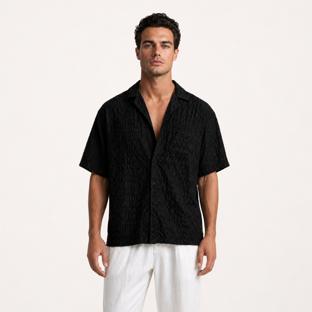 Marbella Textured Camp Shirt - Black