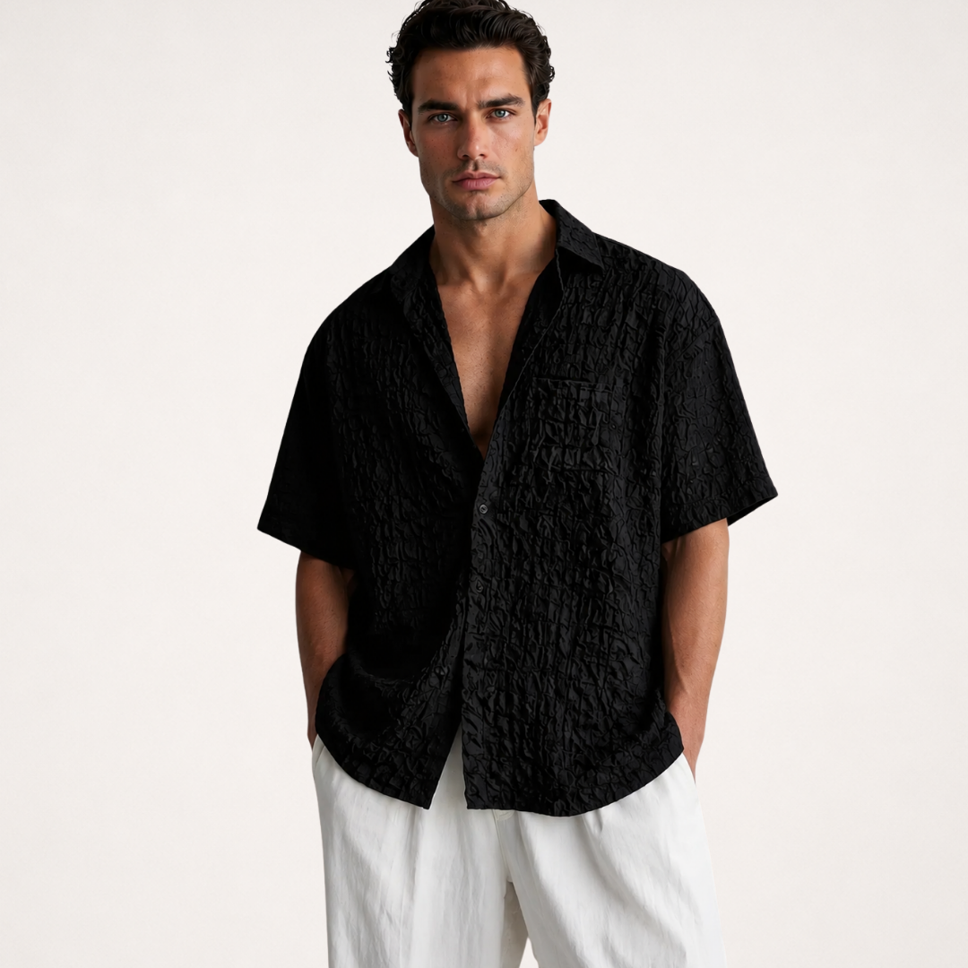 Marbella Textured Camp Shirt - Black