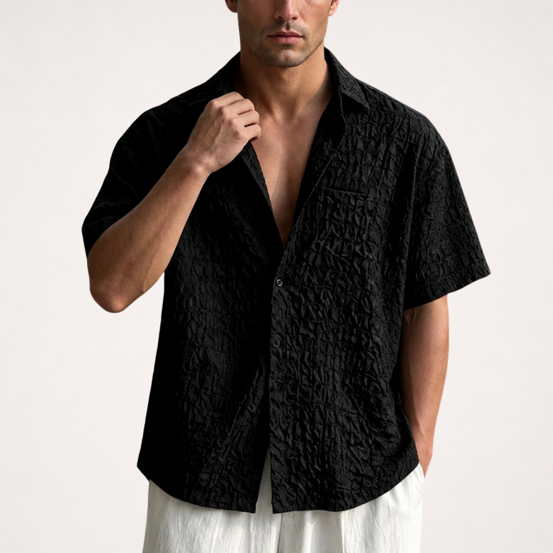 Marbella Textured Camp Shirt - Black