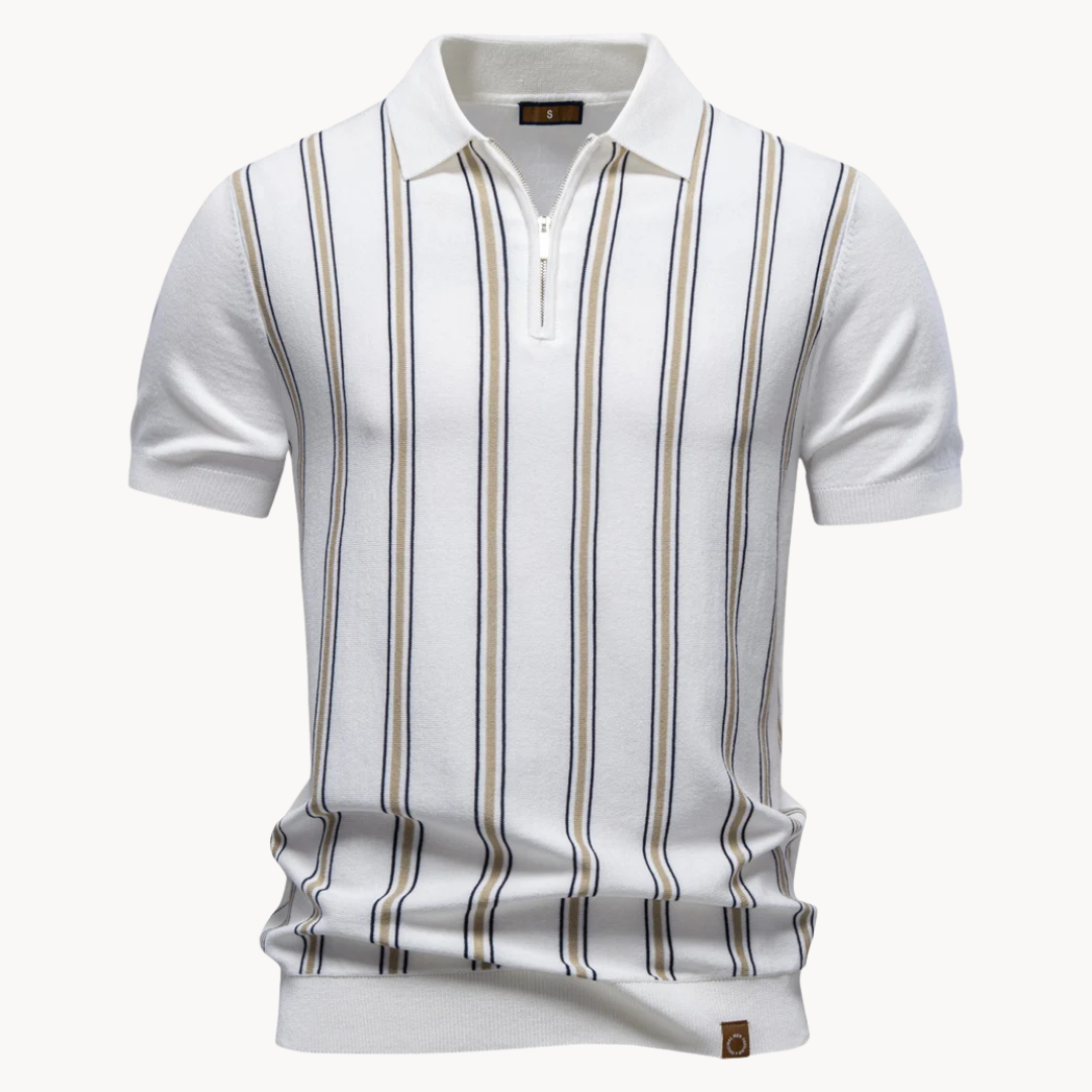 Mode Stripe Zip Polo Shirt