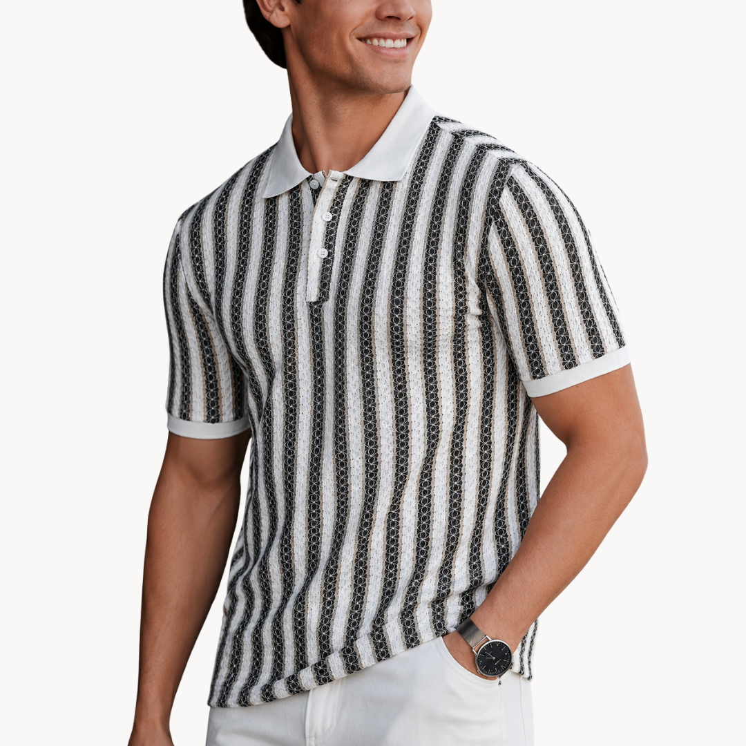 Brogan Jacquard Stripe Polo - Black