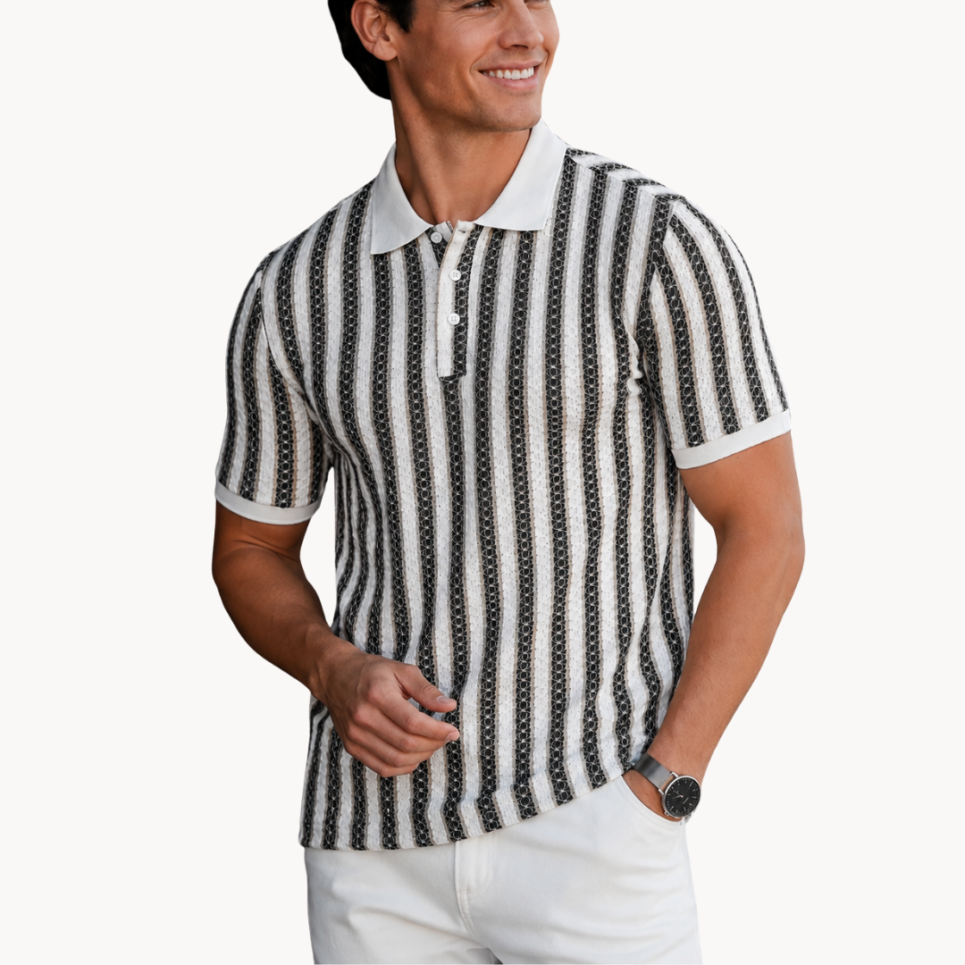 Brogan Jacquard Stripe Polo - Black
