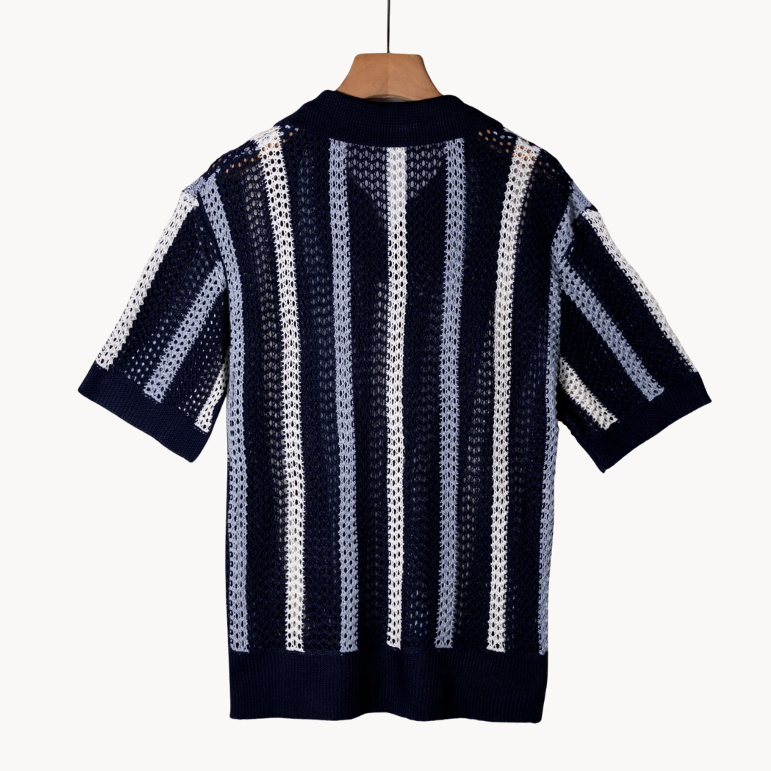 Dresden Crochet Stripe Polo - Blue