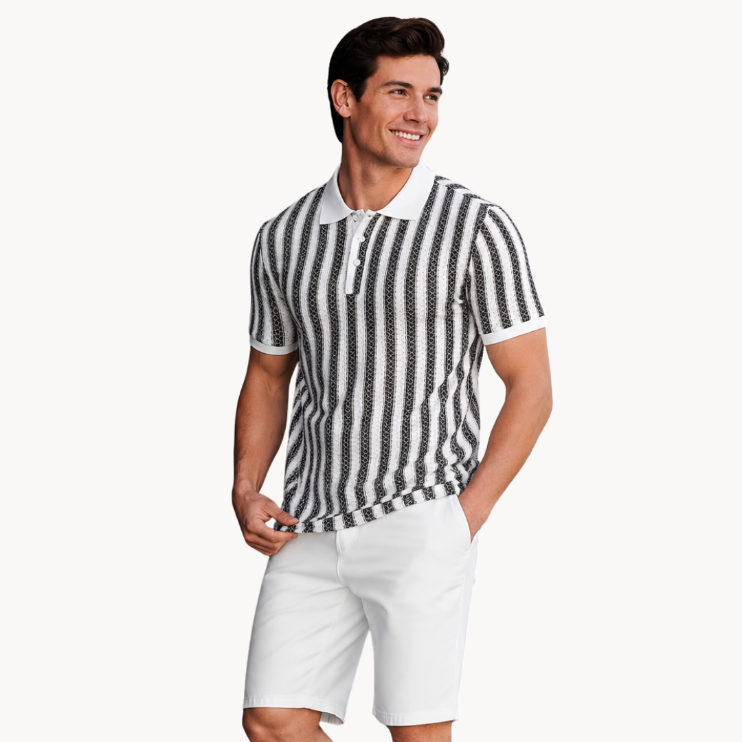 Brogan Jacquard Stripe Polo - Black