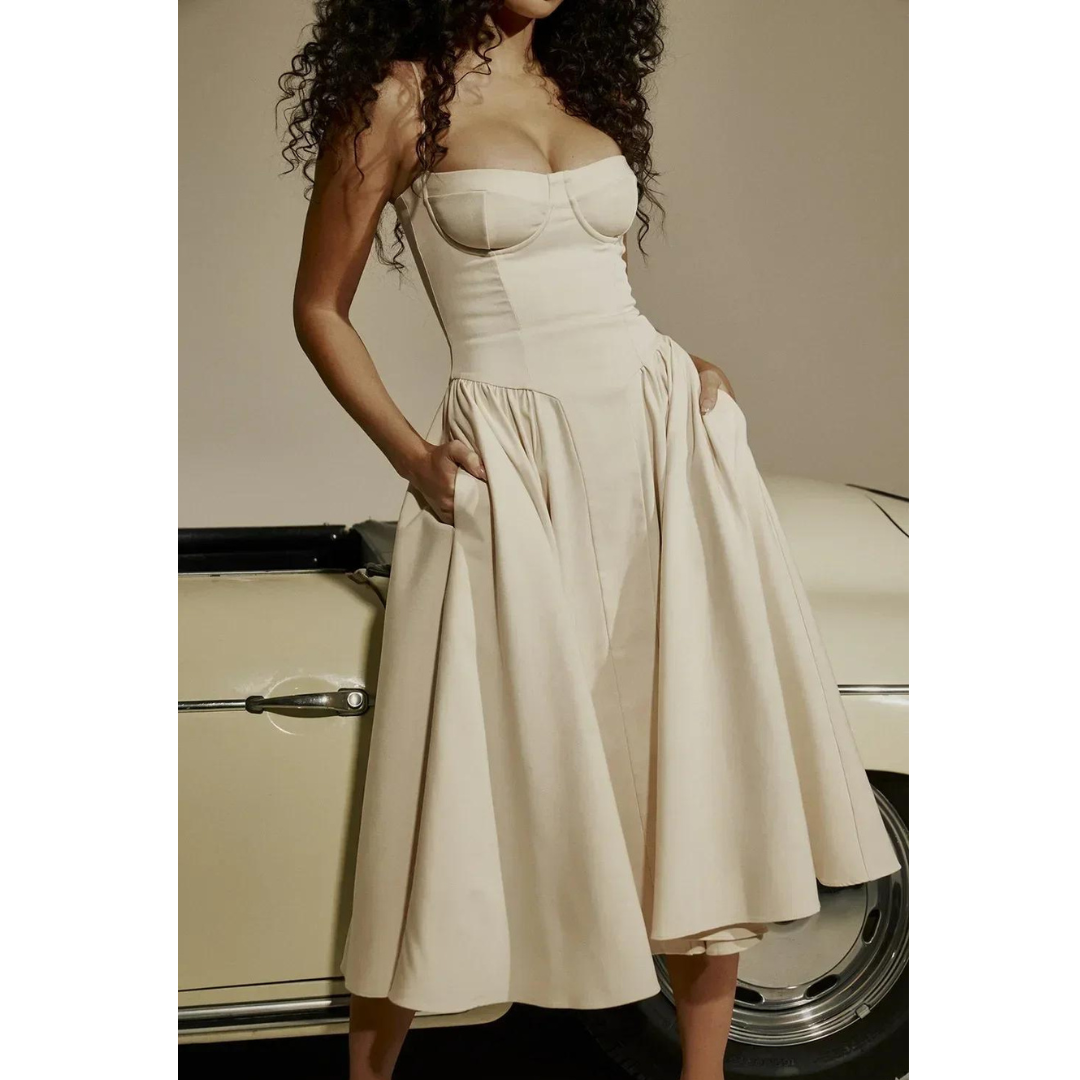 Loire Bustier Spaghetti Strap Midi Sundress Loire Bustier Spaghetti Strap Midi Sundress