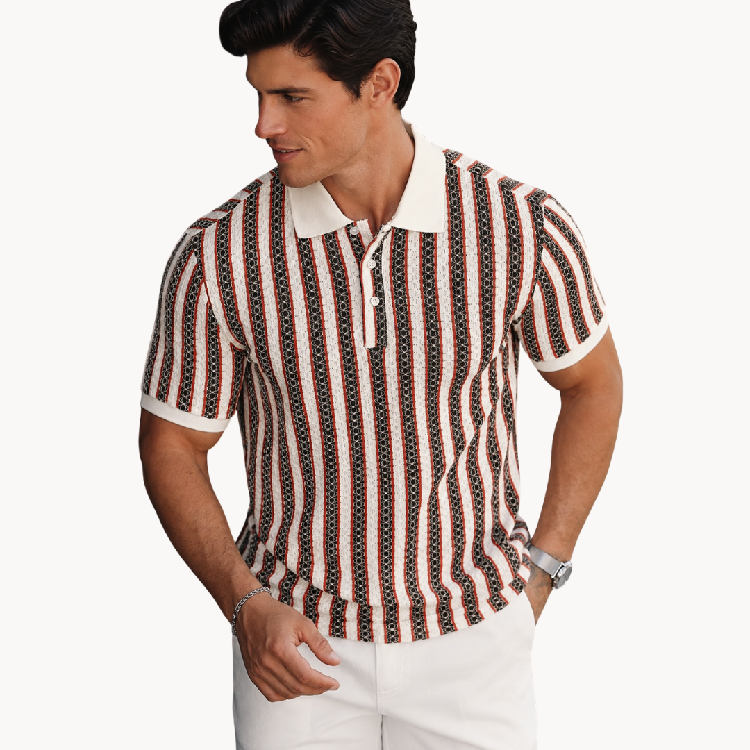 Brogan Jacquard Stripe Polo - Red
