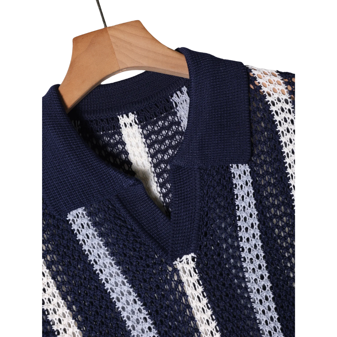 Dresden Crochet Stripe Polo - Blue