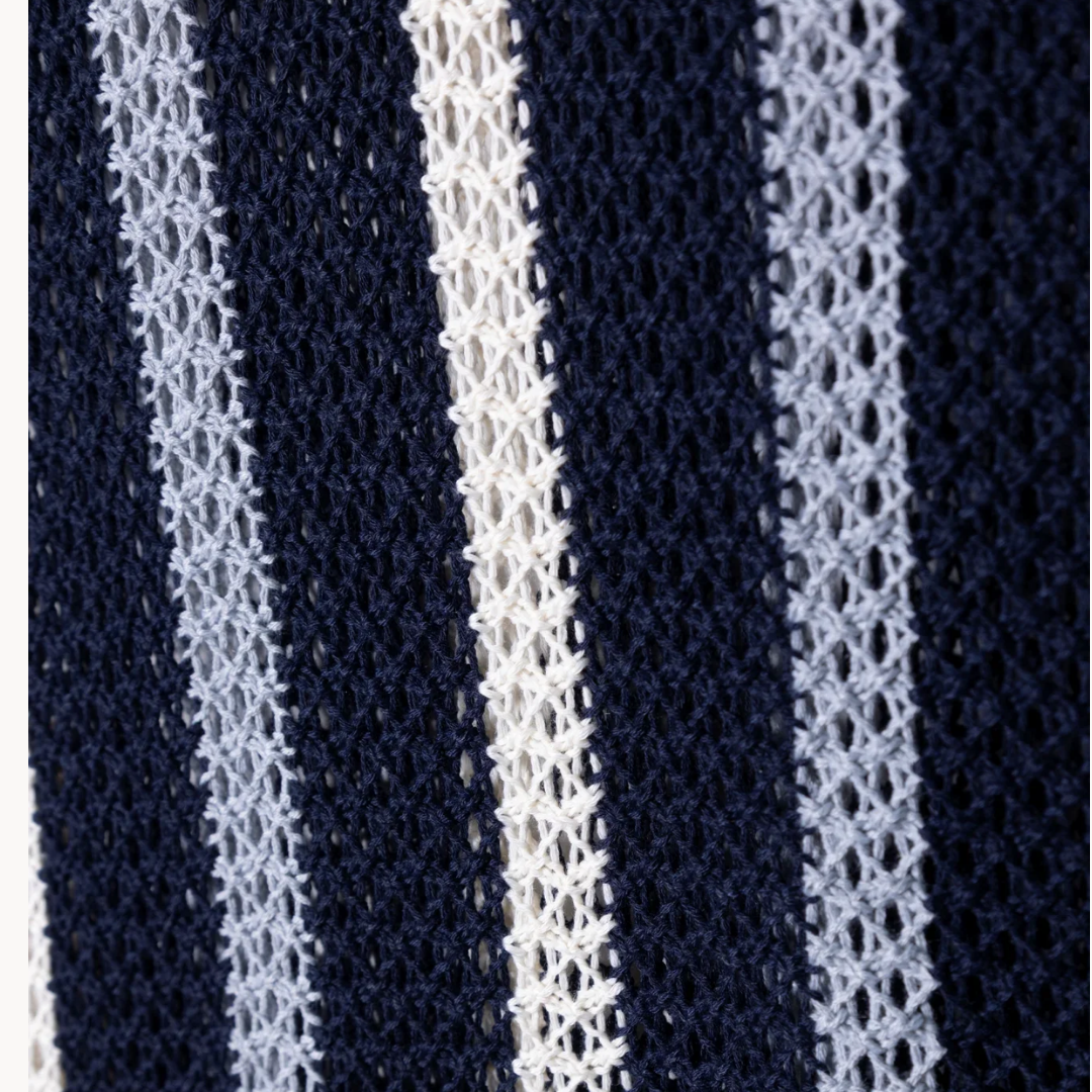 Dresden Crochet Stripe Polo - Blue