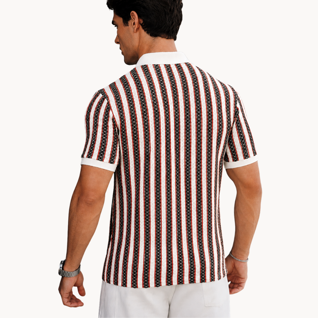 Brogan Jacquard Stripe Polo - Red