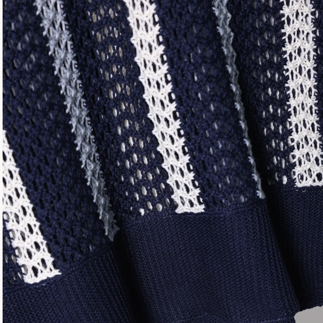 Dresden Crochet Stripe Polo - Blue