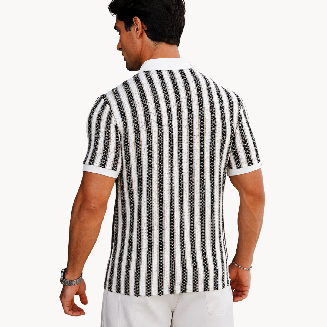 Brogan Jacquard Stripe Polo - Black