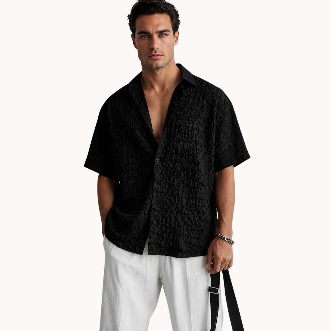 Marbella Textured Camp Shirt - Black