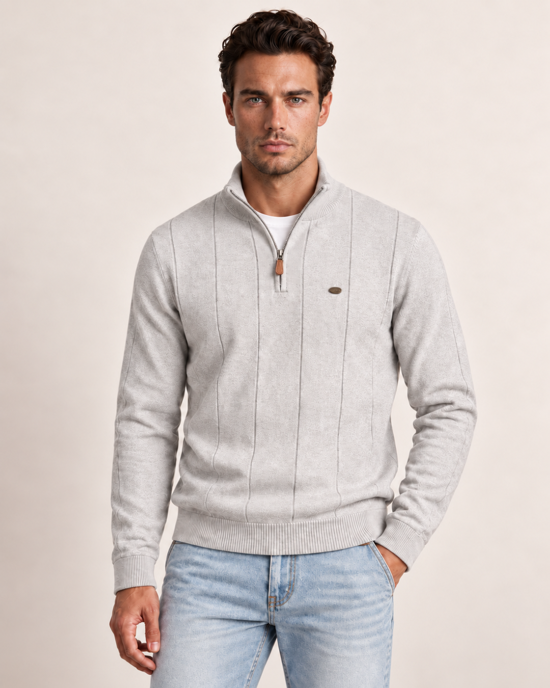 Pull quart zippé côtelé Ledger