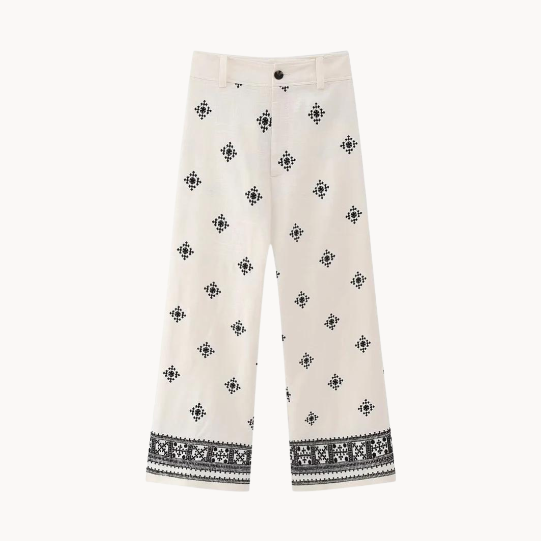 Amelie Embroidered Wide Leg Trouser