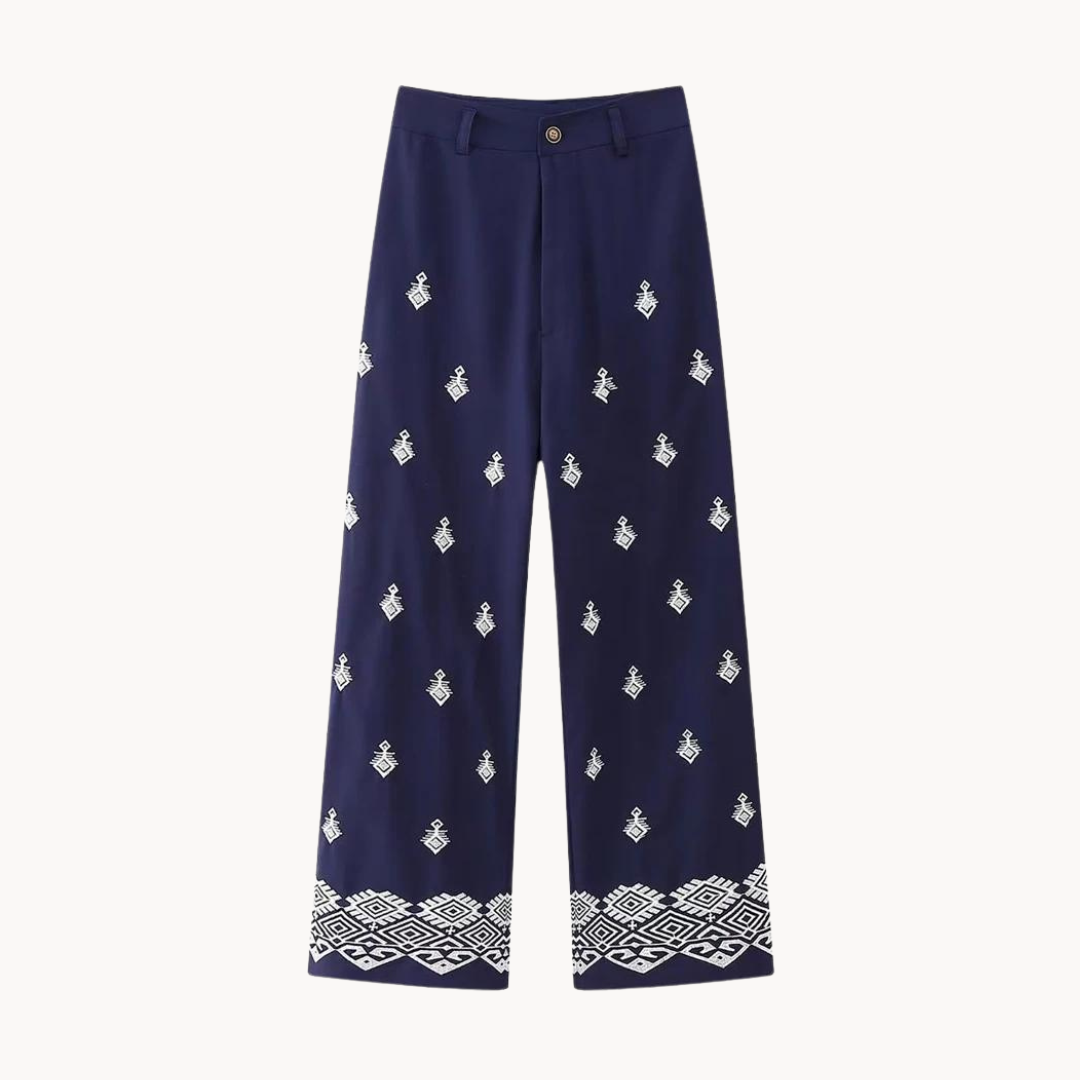 Amelie Embroidered Wide Leg Trouser