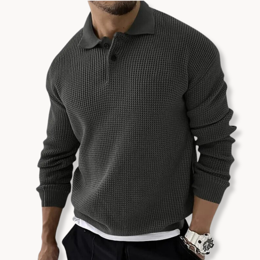 Knitted Waffle Polo Sweater