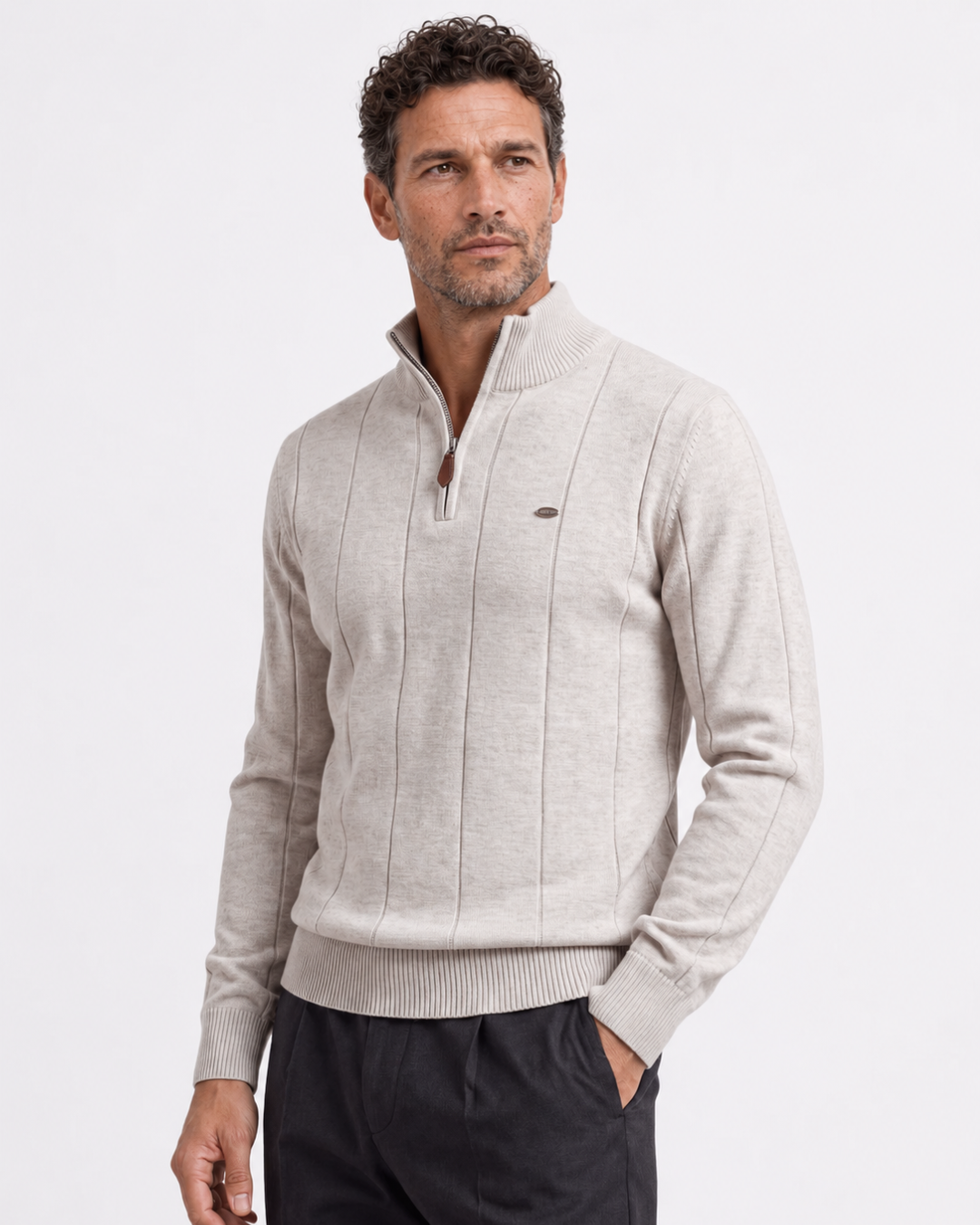 Pull quart zippé côtelé Ledger