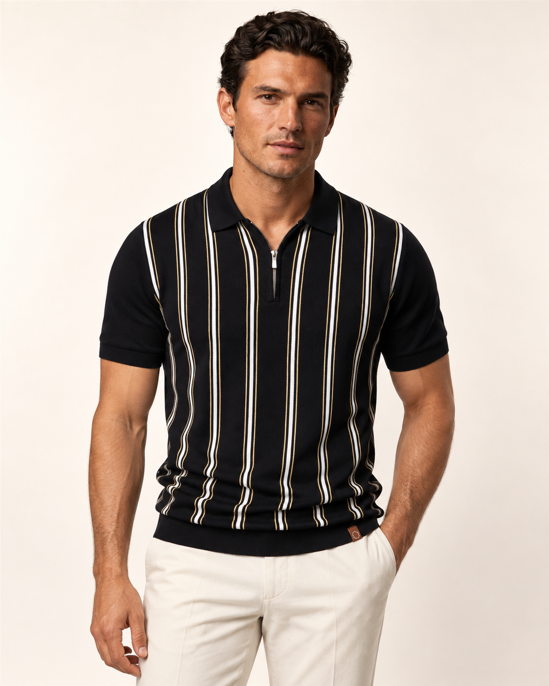 Mode Stripe Zip Polo Shirt